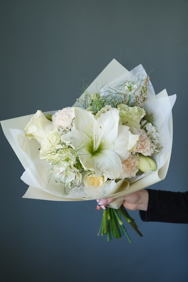 white lilies and mixed white flowers bouquet