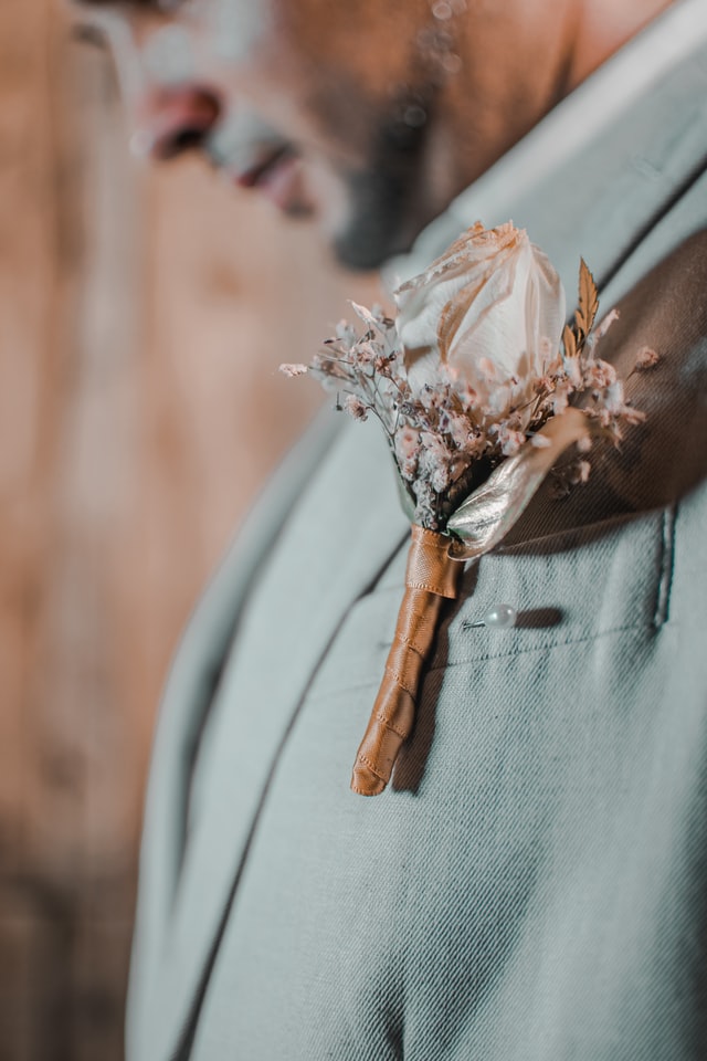 eternals buttoniere on a grooms jacket